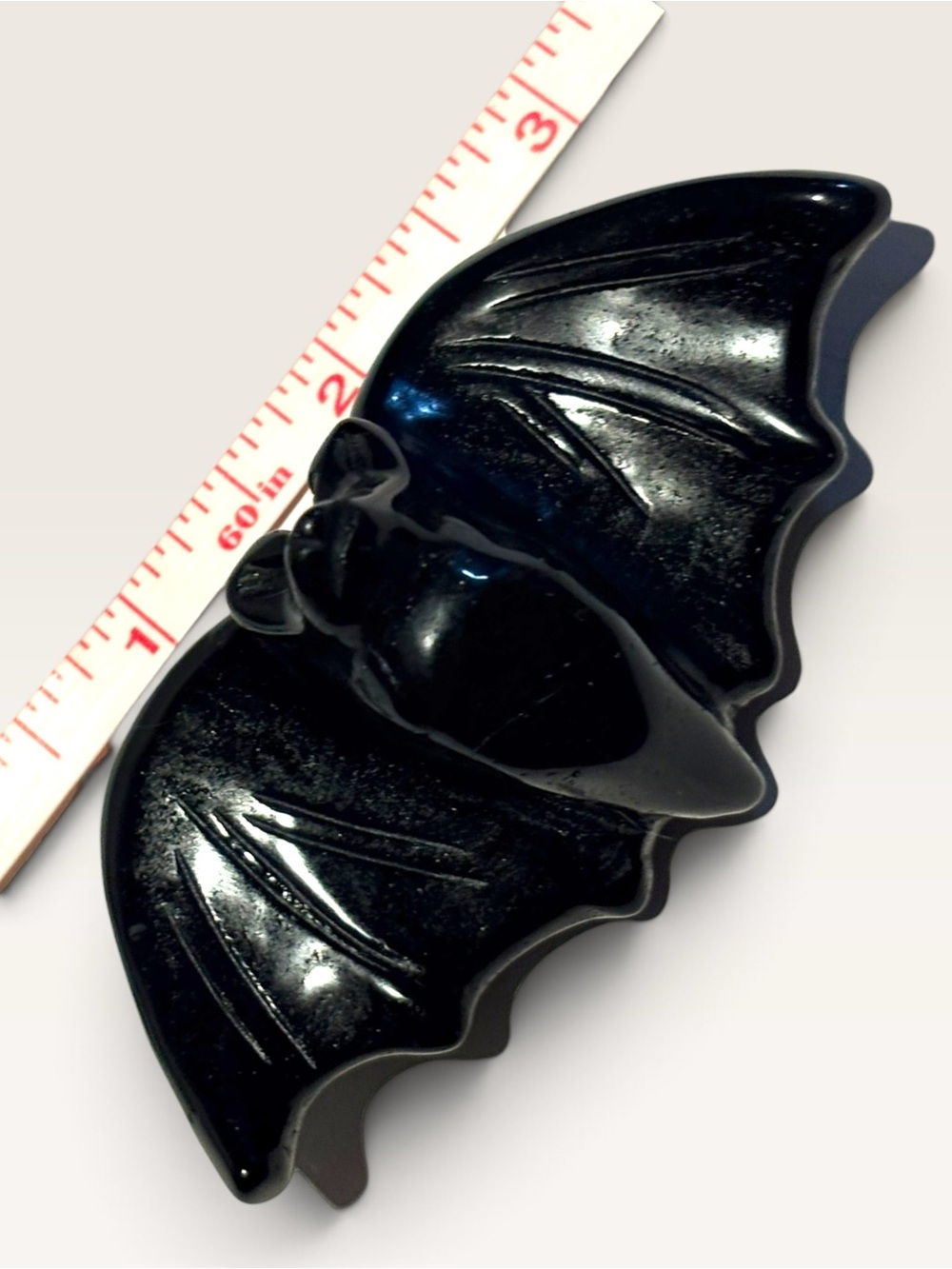 Black Obsidian Bat Figurine - Halloween Decorative Home Art - Picture 5 of 8